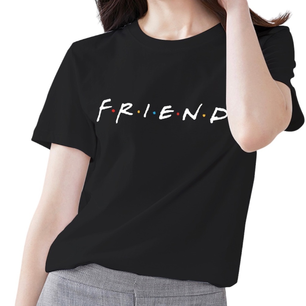 Women's Clothing T-shirt Black Casual Slim Top Text Friend Pattern Printing